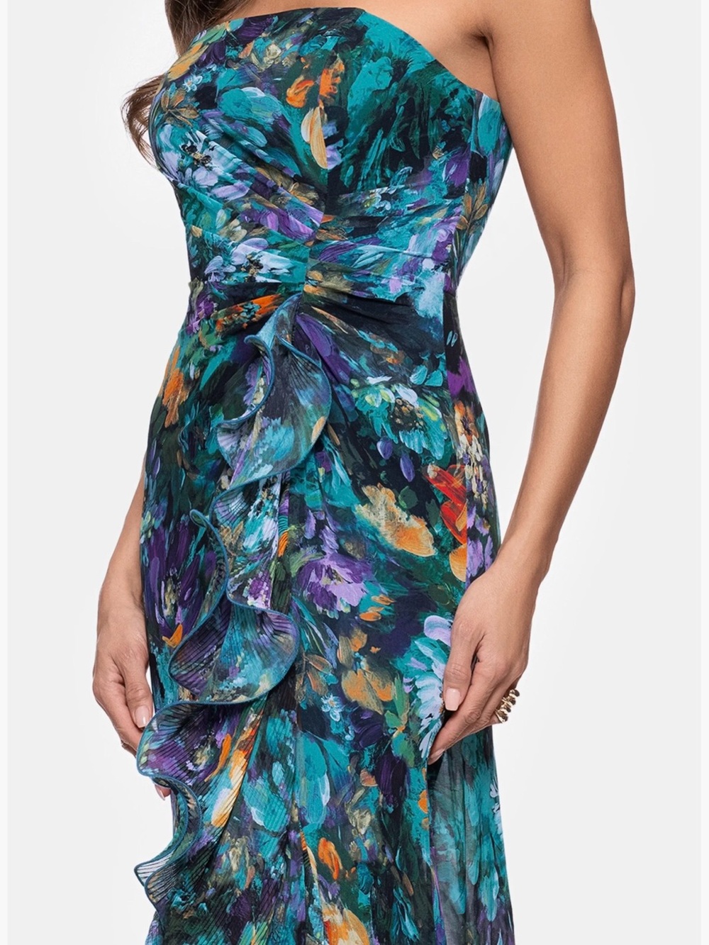 Xscape Strapless Mermaid Floral Ruffle Gown Maxi Dress NWT 14W - Picture 4 of 13